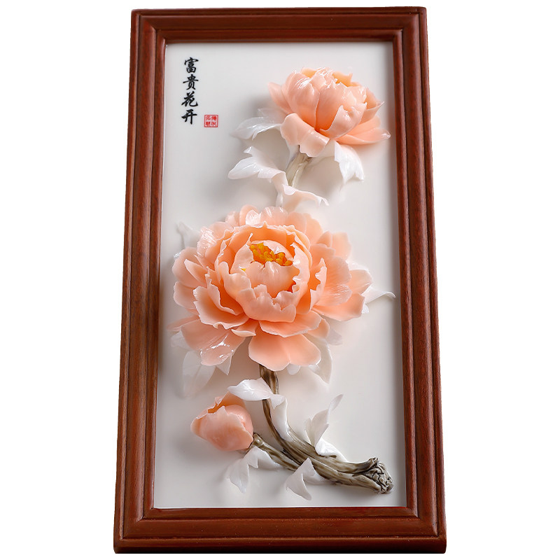 牡丹瓷画｜立体花朵相框挂画礼物