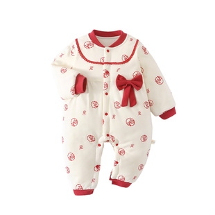 婴儿连体衣秋季夹棉婴幼儿衣服秋冬百天服宝宝秋装女宝洋气外出服