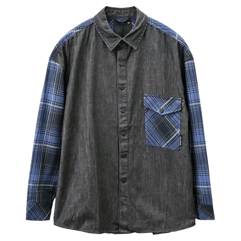 ABLEJEANS男士拼接格子宽松衬衫
