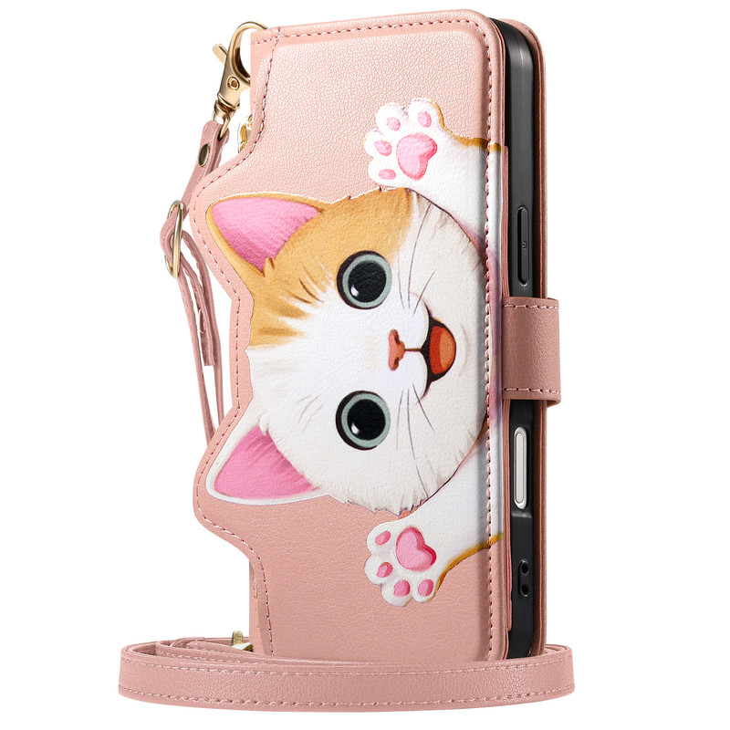 三星猫咪翻盖斜挎防摔手机壳