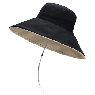 帽子女春夏季双面沙滩帽女出游渔夫帽防晒透气大边帽防风绳遮阳帽