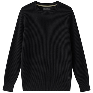 [足球灵感系列]MOP25早秋新款条纹肌理黑色圆领简约男士长袖毛衫