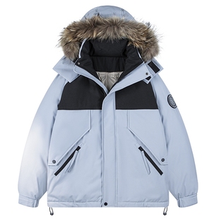 男士毛领羽绒服男款冬季加厚可拆卸连帽派克服鸭绒滑雪服2025新款