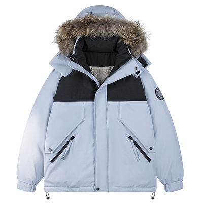 美式连帽可拆毛领羽绒服