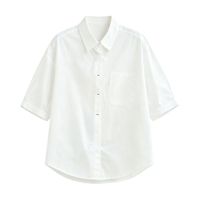 白色短袖宽松通勤衬衫女夏季
