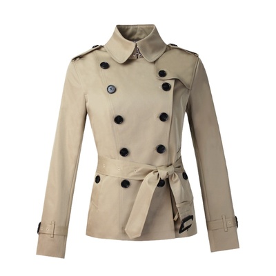 欧美翻领短款抗皱时尚风衣外套女