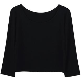 黑色露脐短款夏秋莫代尔内搭打底衫t恤女高腰七分袖紧身百搭上衣T