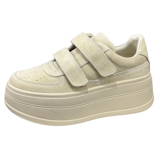 欧货2026春季新款魔术贴厚底板鞋女增高6cm圆头百搭松糕鞋欧洲站