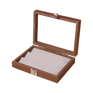 黑胡桃木纹耳环款首饰收纳盒 3排耳钉饰品收藏小号展示箱防尘带盖