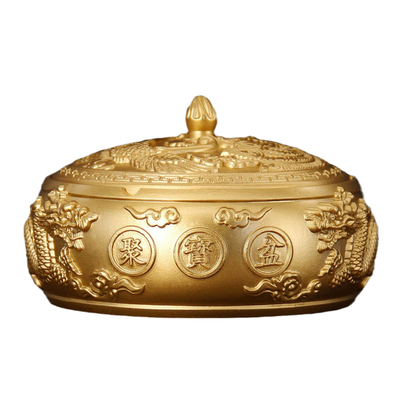 纯黄铜龙凤烟灰缸龙马烟灰缸带盖收纳器家居公室客厅玄关茶桌摆件