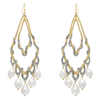 LAMUANA灰色藤蔓巴洛克珍珠流苏耳钉小众夸张设计感长款耳环85926