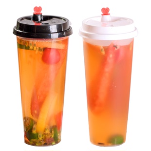 90口径一次性奶茶杯子带盖子冷果汁塑料加厚磨砂PP注塑杯定制logo