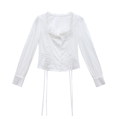 板栗西西【南法假日】度假沙滩白色衬衣上衣女黑碎花半身裙子女