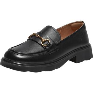 百思图2026春季新款英伦风马衔扣厚底乐福鞋小皮鞋女单鞋A0601AA6