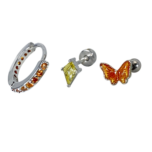 二十二丁目超闪烟花锆石耳钉睡觉免摘钛钢蝴蝶耳骨钉轻奢橙色耳圈