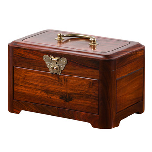 红木首饰盒新款实木带锁手饰收纳盒紫檀高档珠宝盒结婚中式嫁妆盒