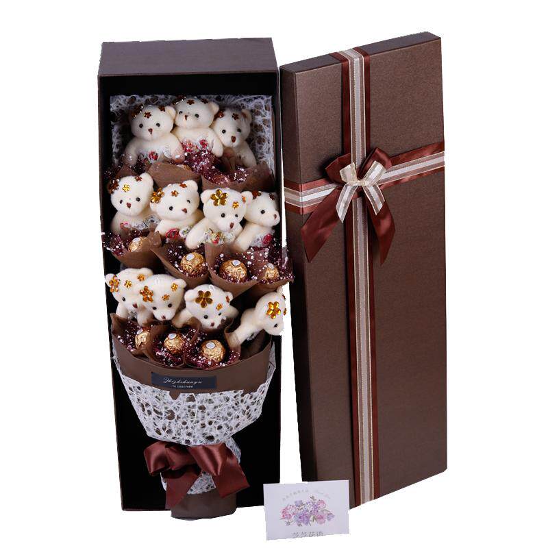 创意情人节发光巧克力小熊花束礼盒送男女友闺蜜生日表白礼物