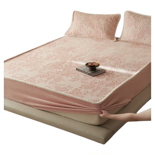 高级感雕花牛奶绒床笠单件2024新款全包珊瑚床罩席梦思床垫保护罩