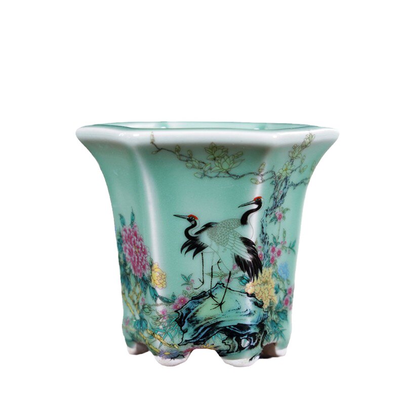 小花盆青瓷釉贴画中国风