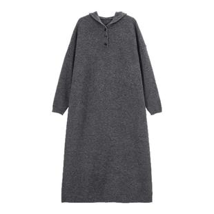 吴童童红色连帽长袖连衣裙女秋冬韩系慵懒风气质宽松长款打底裙子