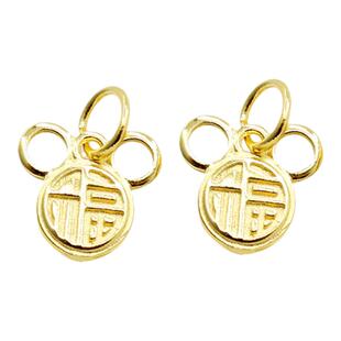 米奇头吊坠招福挂件S925纯银DIY手工串珠编绳配饰福字米老鼠吊牌