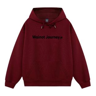 WAINOT重磅字母红色连帽卫衣男款加绒春秋情侣上衣男装美式女冬季