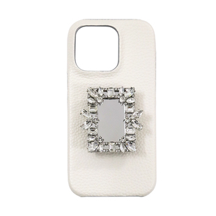 原创高级感象牙白适用iPhone16promax精致水钻支架13苹果17pro荔枝纹皮质15promax手机壳14pro保护壳