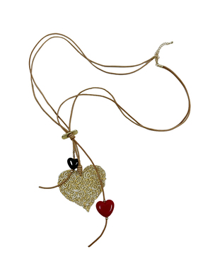 atmshop民族风金色镂空爱心吊坠长项链复古百搭双层个性ins毛衣链