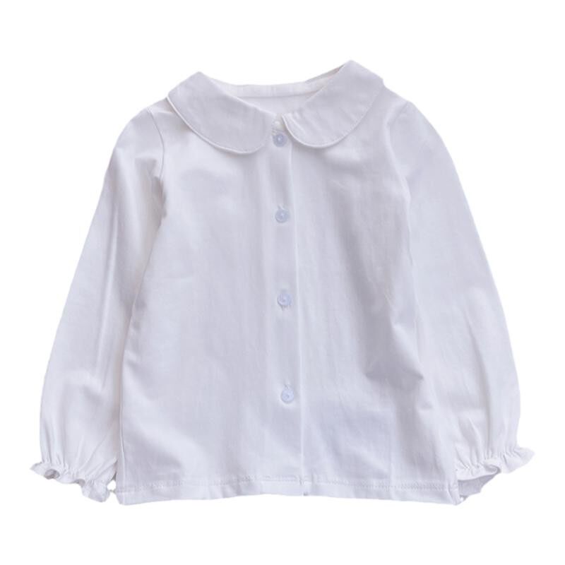 儿童纯棉白色衬衫秋冬翻领长袖上衣百搭男女童内搭校服衬衣打底衫