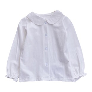 儿童纯棉白色衬衫秋冬翻领长袖上衣百搭男女童内搭校服衬衣打底衫