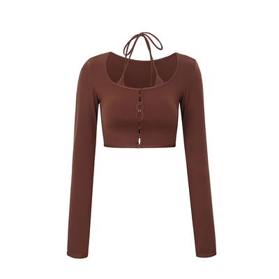 ANNERUN挂脖假两件长袖瑜伽服