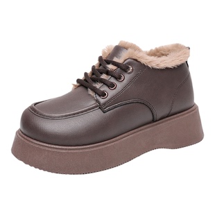 2025冬季新款老北京棉鞋女加绒加厚保暖雪地靴厚底增高皮面乐福鞋