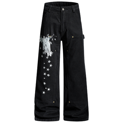 美式复古做旧星星印花男休闲裤潮