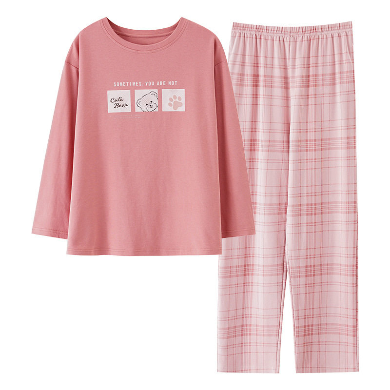 150cm小个子睡衣女春秋季纯棉长袖长裤少女可爱休闲外穿家居服xs