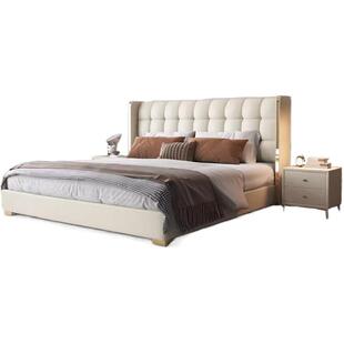 真皮床现代简约意式轻奢1.8米主卧双人床2米大床高端大气软包婚床