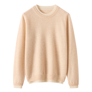 假两件经典圆领山羊绒衫女宽松百搭显瘦毛衣秋冬新款针织打底衫