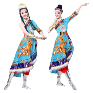 藏族康巴演出服长裙斜肩藏袍广场舞少数民族藏服扎西德勒舞蹈服装