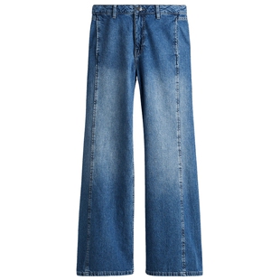 HM女装牛仔裤春季直筒复古牛仔裤中腰修身时尚长裤1301435