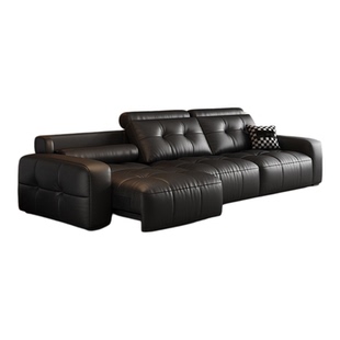 室也意式极简劳伦斯电动功能真皮沙发零靠墙可伸缩调节靠背沙发床