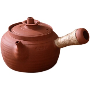 潮州黄树藩手拉砂铫 红泥烧水壶白泥壶 炭炉电热炉煮茶壶粗砂壶