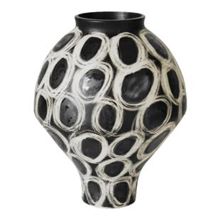 梵其复古陶瓷黑色手刻圆圈花瓶摆件高级感酒店样板间客厅桌面果盘