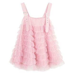 KEIKO 樱花粉层叠轻纱吊带连衣裙夏日多巴胺穿搭蓬蓬蛋糕短裙子