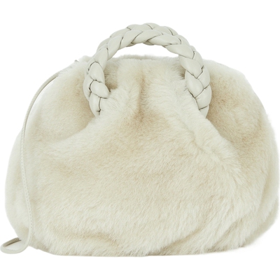 【礼物】HEREU女士皮革边饰羊毛皮单肩包