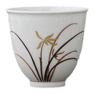 元无功夫茶杯高档精致景德镇主人杯水墨描金兰花品茗杯草木灰茶具