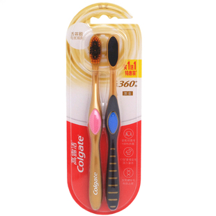 高露洁360度炭金牙刷双支装螺旋超细软毛抑菌护龈小刷头成人牙刷