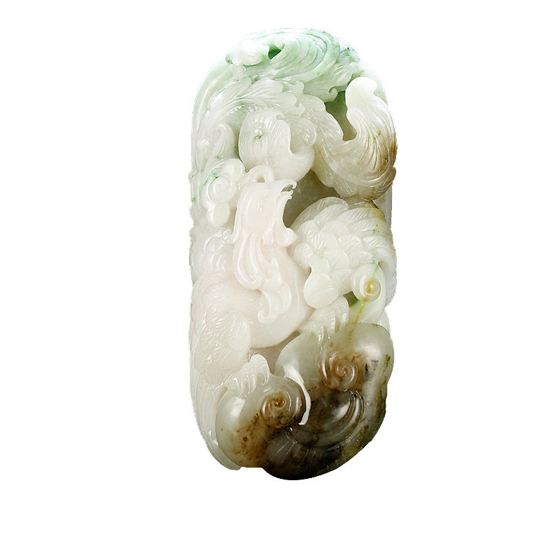 独山玉凤凰把件男款绿白酱紫玉石