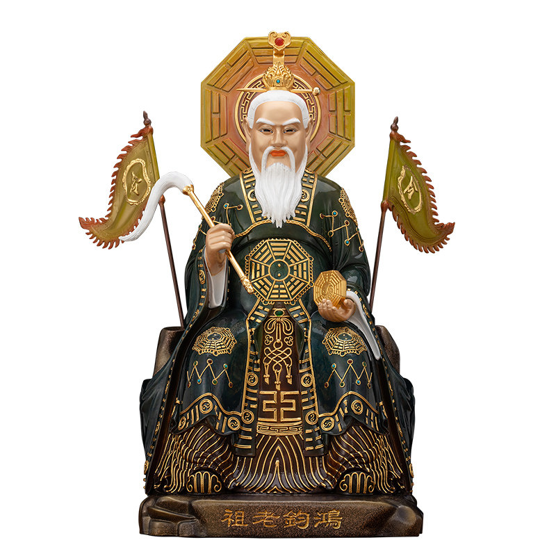 铜鎏金彩绘鸿钧老祖像铜像摆件