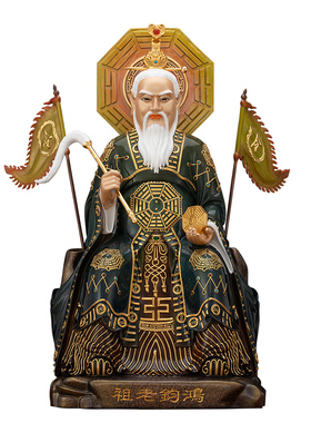 铜鎏金彩绘鸿钧老祖像铜像摆件