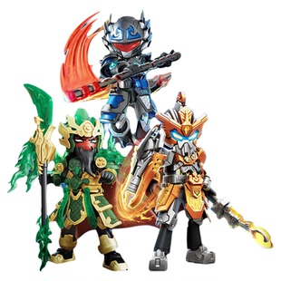 正版布鲁可英雄无限积木人三国经典版关羽圣铠玩具克新款超动机甲