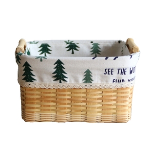 藤编木片编织收纳篮子小号桌面口罩收纳盒竹编收纳框客厅收纳筐